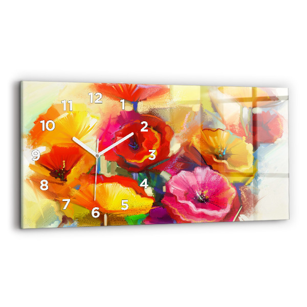 Glass wall clock rectangular Colorful poppies