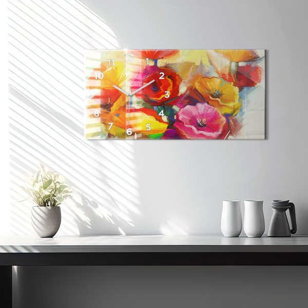 Glass wall clock rectangular Colorful poppies
