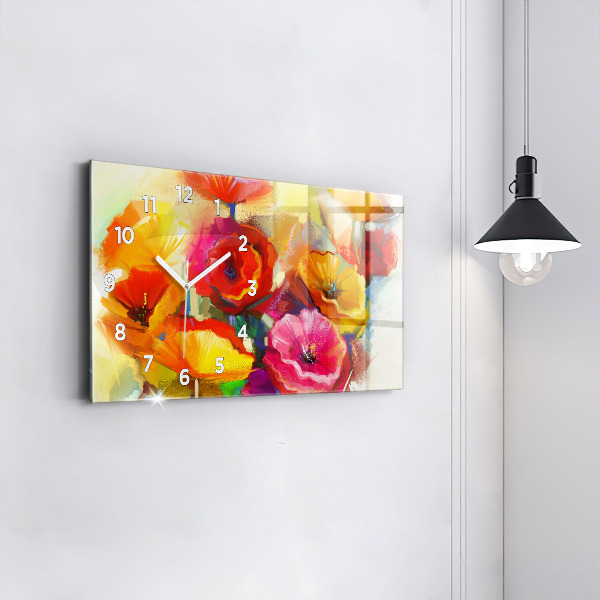 Glass wall clock rectangular Colorful poppies