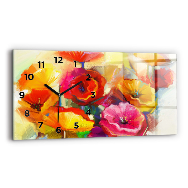 Glass wall clock rectangular Colorful poppies
