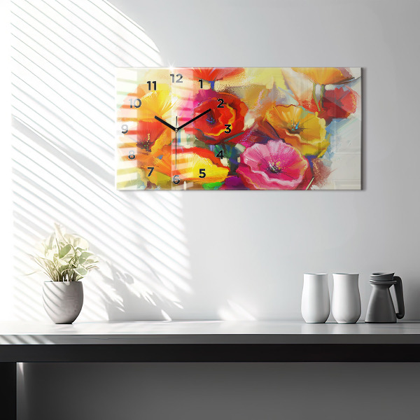 Glass wall clock rectangular Colorful poppies