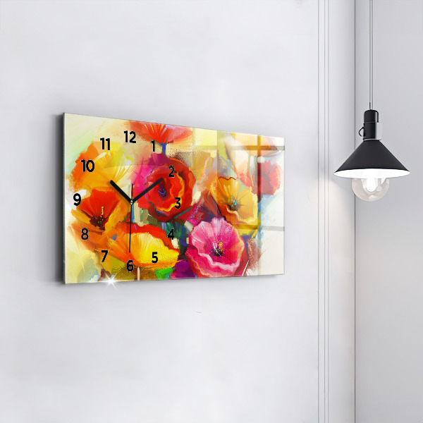 Glass wall clock rectangular Colorful poppies