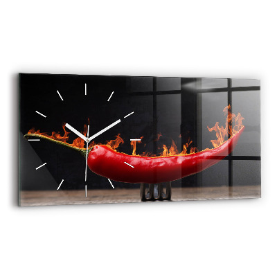 Glass wall clock rectangular Pepperoni Pepper