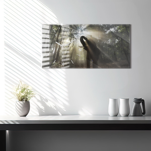 Glass wall clock rectangular Elephant In The Jungle