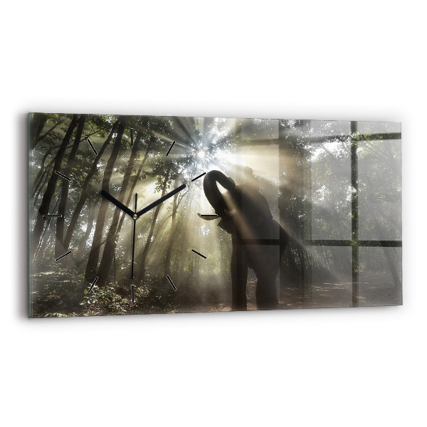 Glass wall clock rectangular Elephant In The Jungle