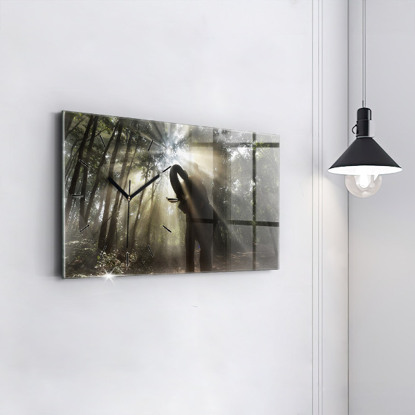Glass wall clock rectangular Elephant In The Jungle