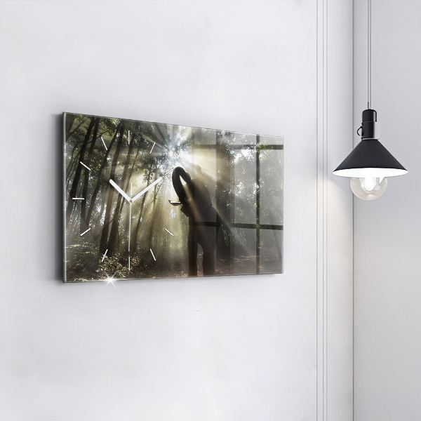 Glass wall clock rectangular Elephant In The Jungle