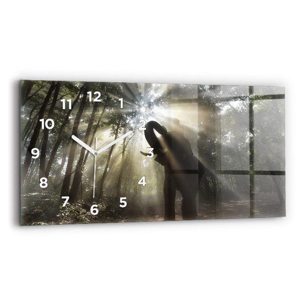 Glass wall clock rectangular Elephant In The Jungle