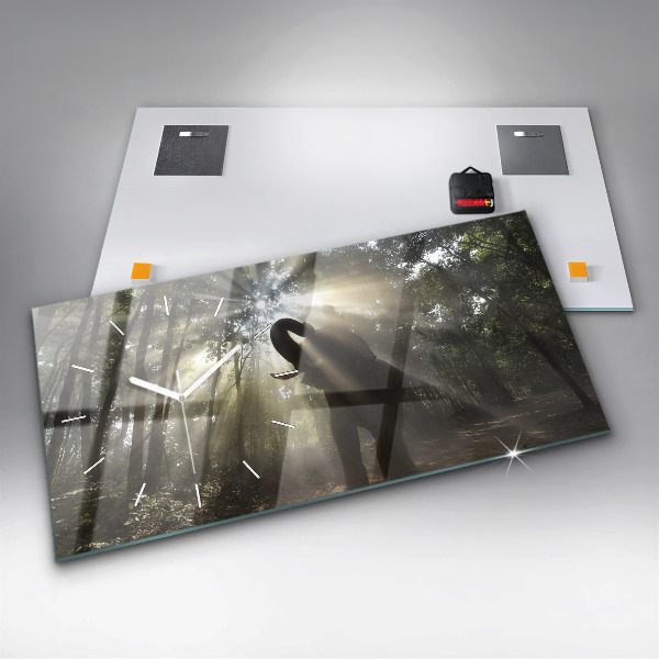 Glass wall clock rectangular Elephant In The Jungle