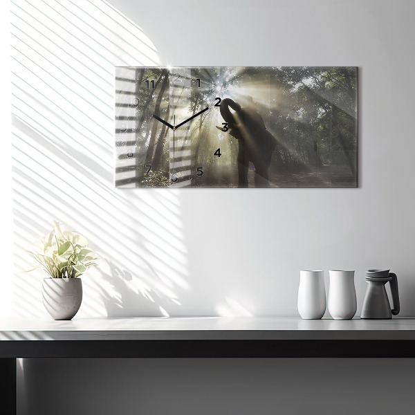 Glass wall clock rectangular Elephant In The Jungle