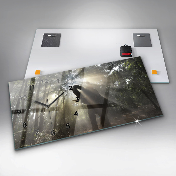 Glass wall clock rectangular Elephant In The Jungle