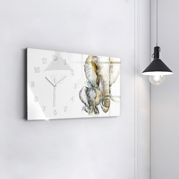 Glass wall clock rectangular Painted animals elephants