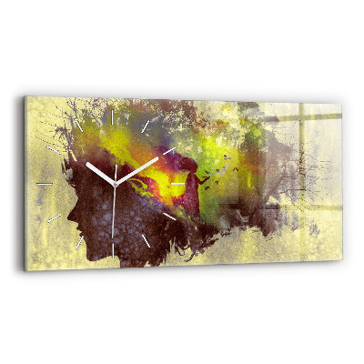 Glass wall clock rectangular Woman in the forest