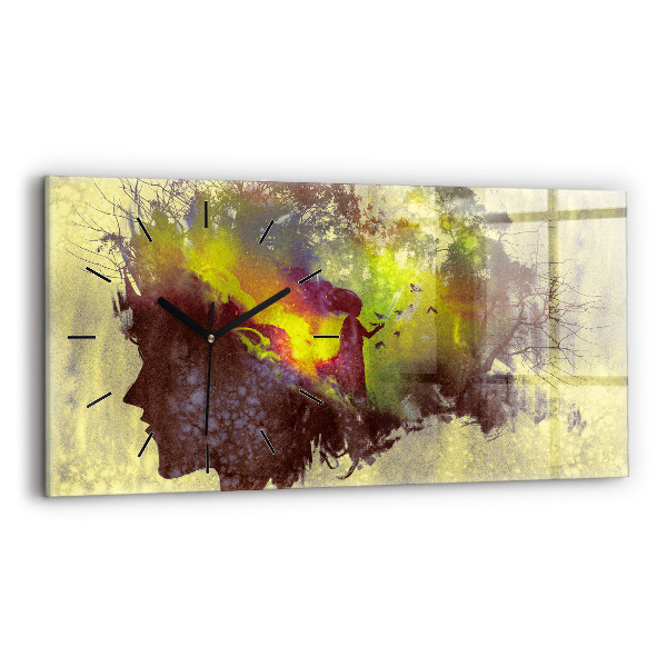 Glass wall clock rectangular Woman in the forest