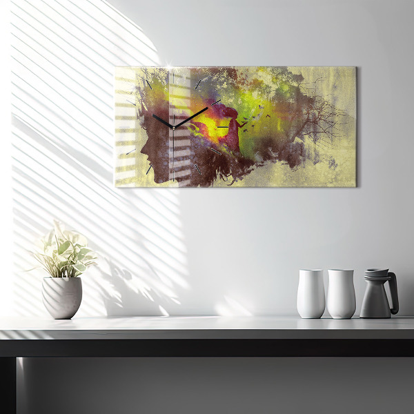 Glass wall clock rectangular Woman in the forest