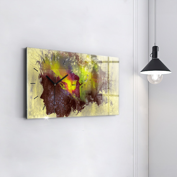 Glass wall clock rectangular Woman in the forest