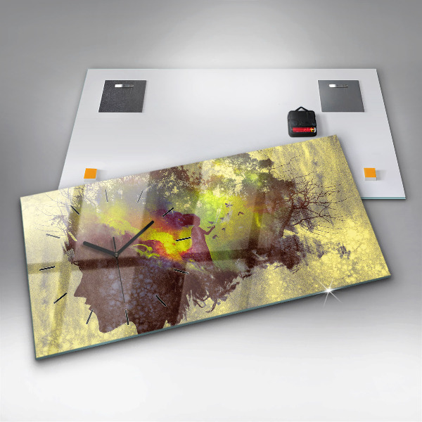 Glass wall clock rectangular Woman in the forest