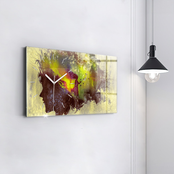 Glass wall clock rectangular Woman in the forest