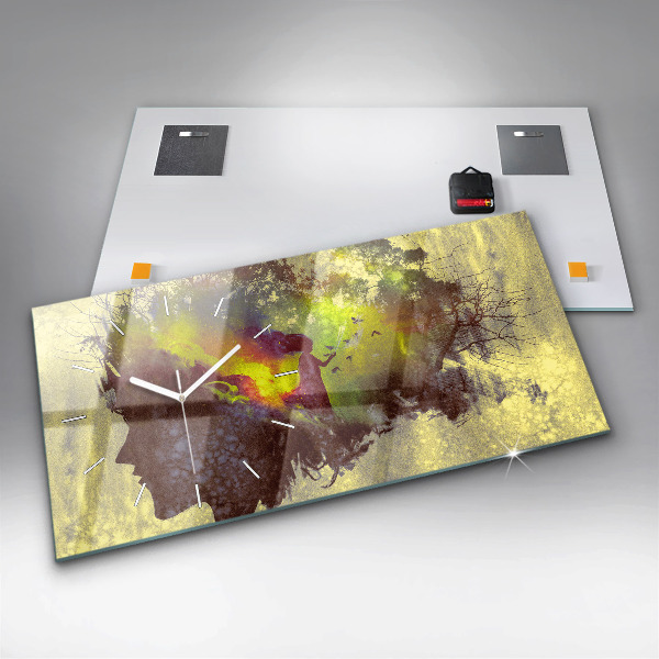 Glass wall clock rectangular Woman in the forest