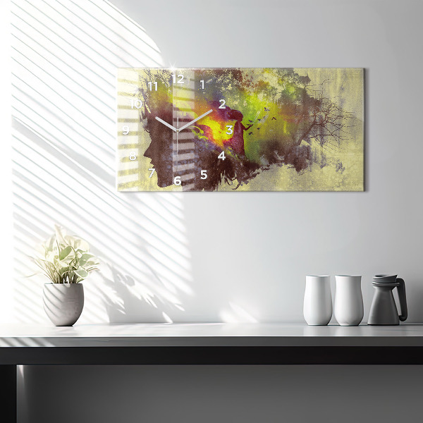 Glass wall clock rectangular Woman in the forest