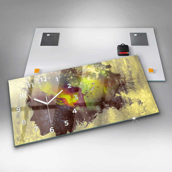 Glass wall clock rectangular Woman in the forest