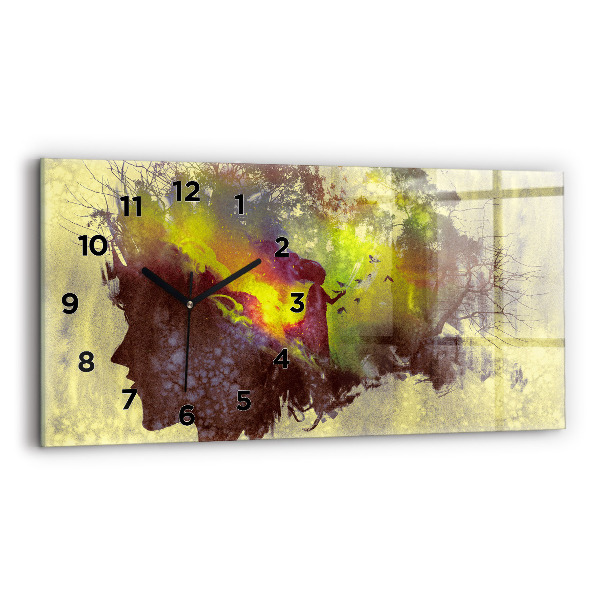 Glass wall clock rectangular Woman in the forest
