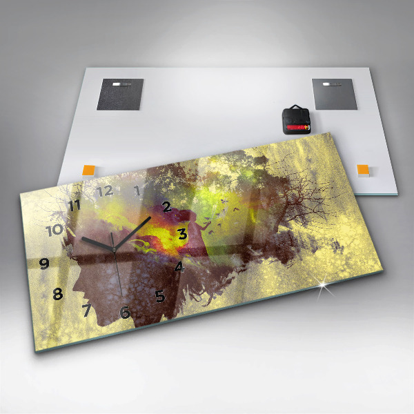 Glass wall clock rectangular Woman in the forest