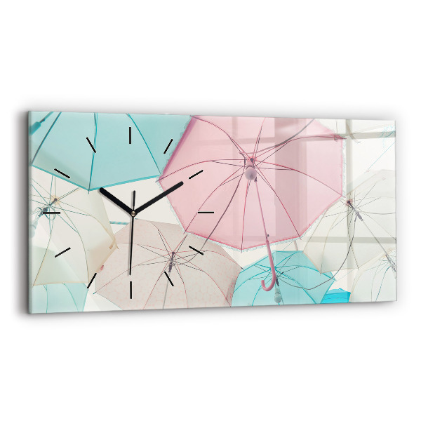 Glass wall clock rectangular Pastel umbrellas