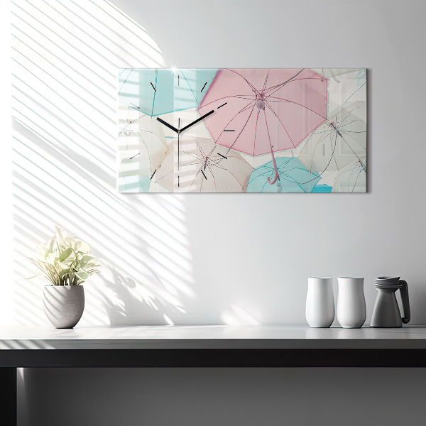 Glass wall clock rectangular Pastel umbrellas