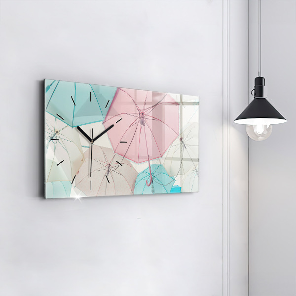 Glass wall clock rectangular Pastel umbrellas