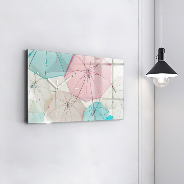Glass wall clock rectangular Pastel umbrellas