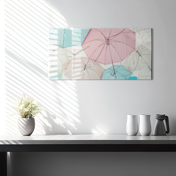 Glass wall clock rectangular Pastel umbrellas