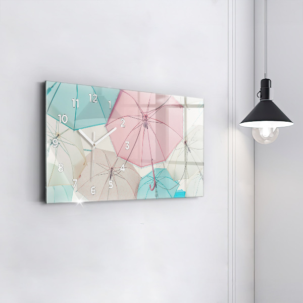 Glass wall clock rectangular Pastel umbrellas
