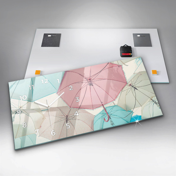 Glass wall clock rectangular Pastel umbrellas