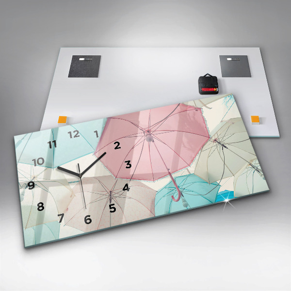 Glass wall clock rectangular Pastel umbrellas