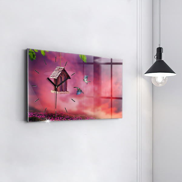 Glass wall clock rectangular A house for birds