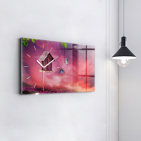 Glass wall clock rectangular A house for birds