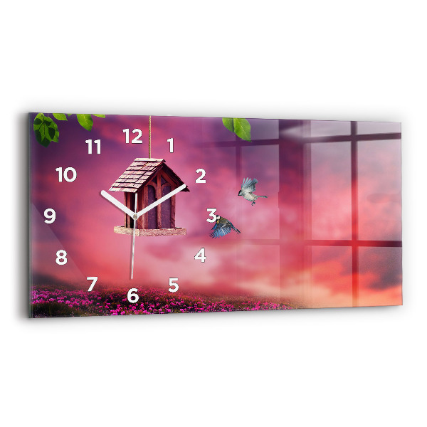 Glass wall clock rectangular A house for birds