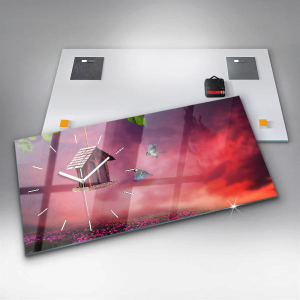 Glass wall clock rectangular A house for birds