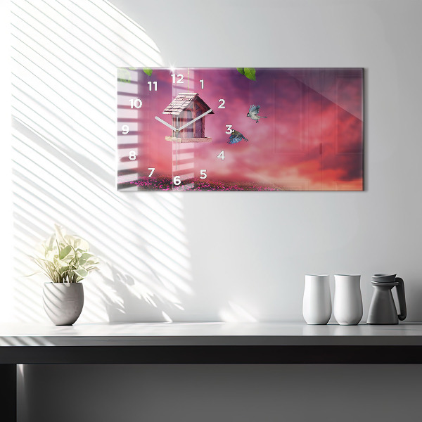 Glass wall clock rectangular A house for birds