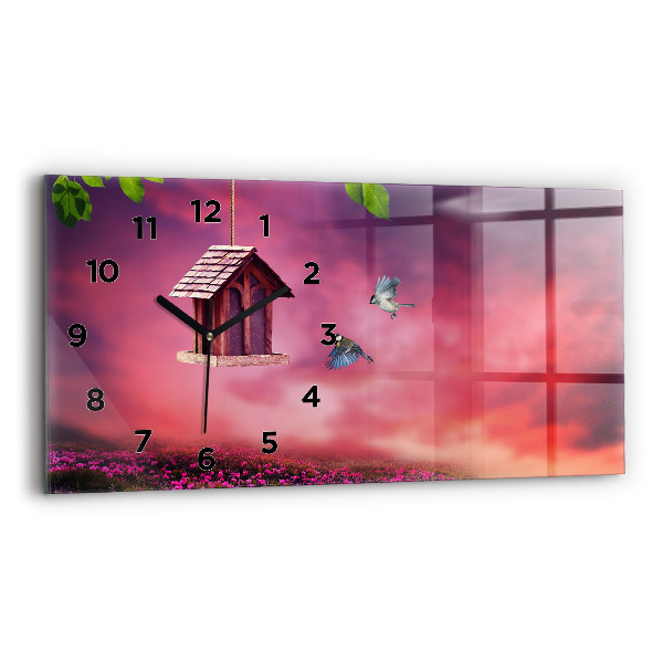Glass wall clock rectangular A house for birds