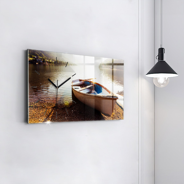 Glass wall clock rectangular Lake view