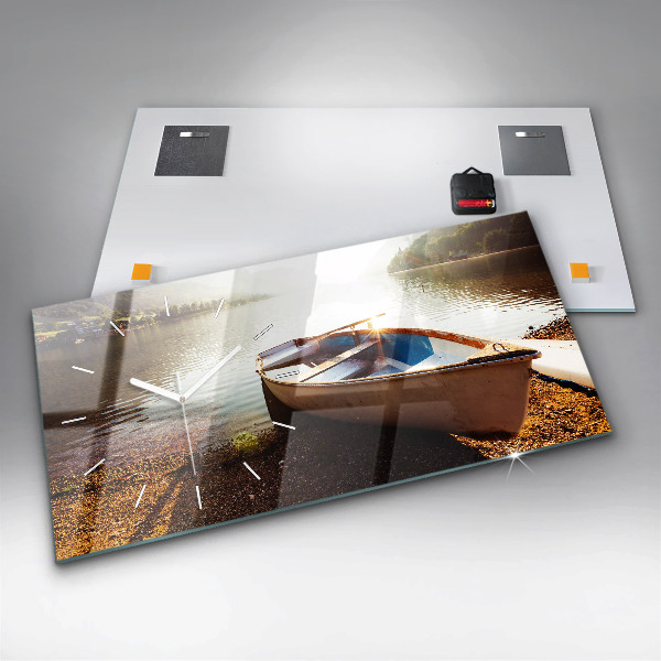 Glass wall clock rectangular Lake view