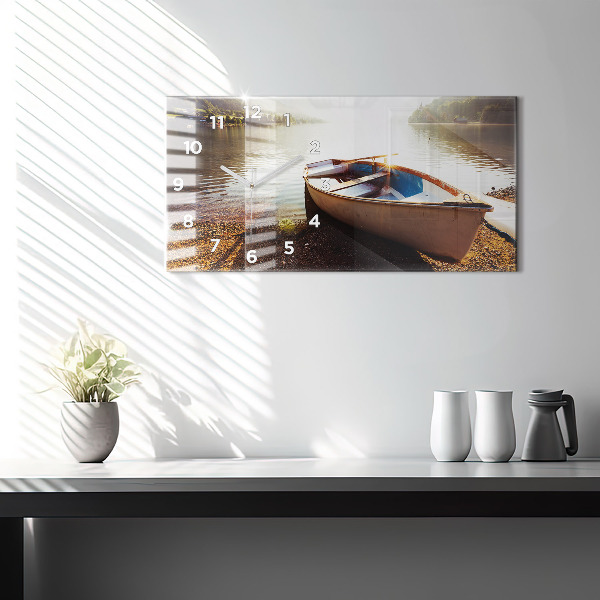 Glass wall clock rectangular Lake view