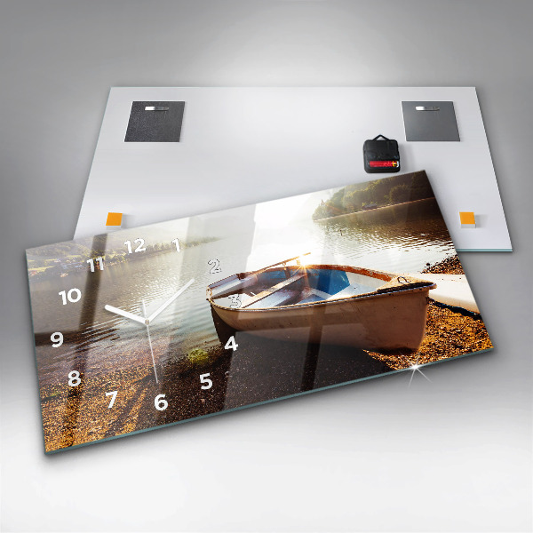 Glass wall clock rectangular Lake view