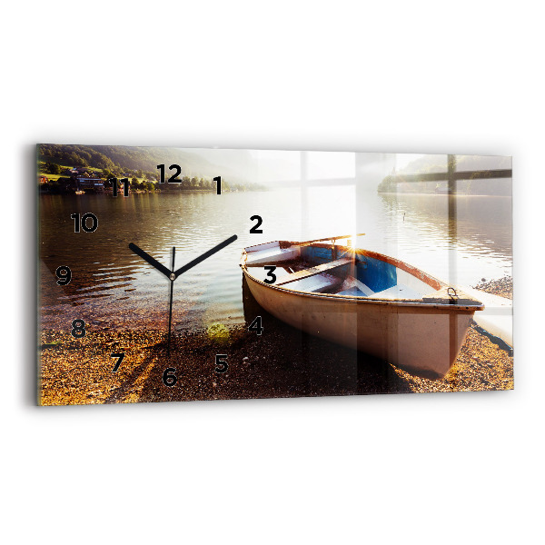 Glass wall clock rectangular Lake view