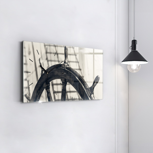 Glass wall clock rectangular Ancient ship