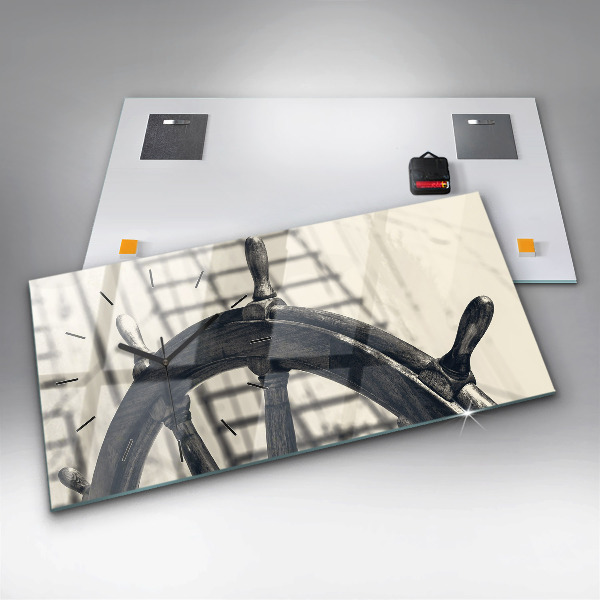 Glass wall clock rectangular Ancient ship