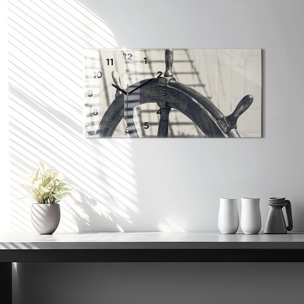Glass wall clock rectangular Ancient ship
