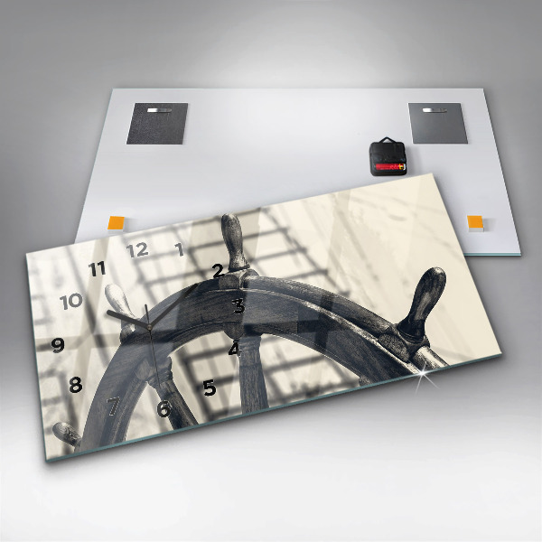 Glass wall clock rectangular Ancient ship